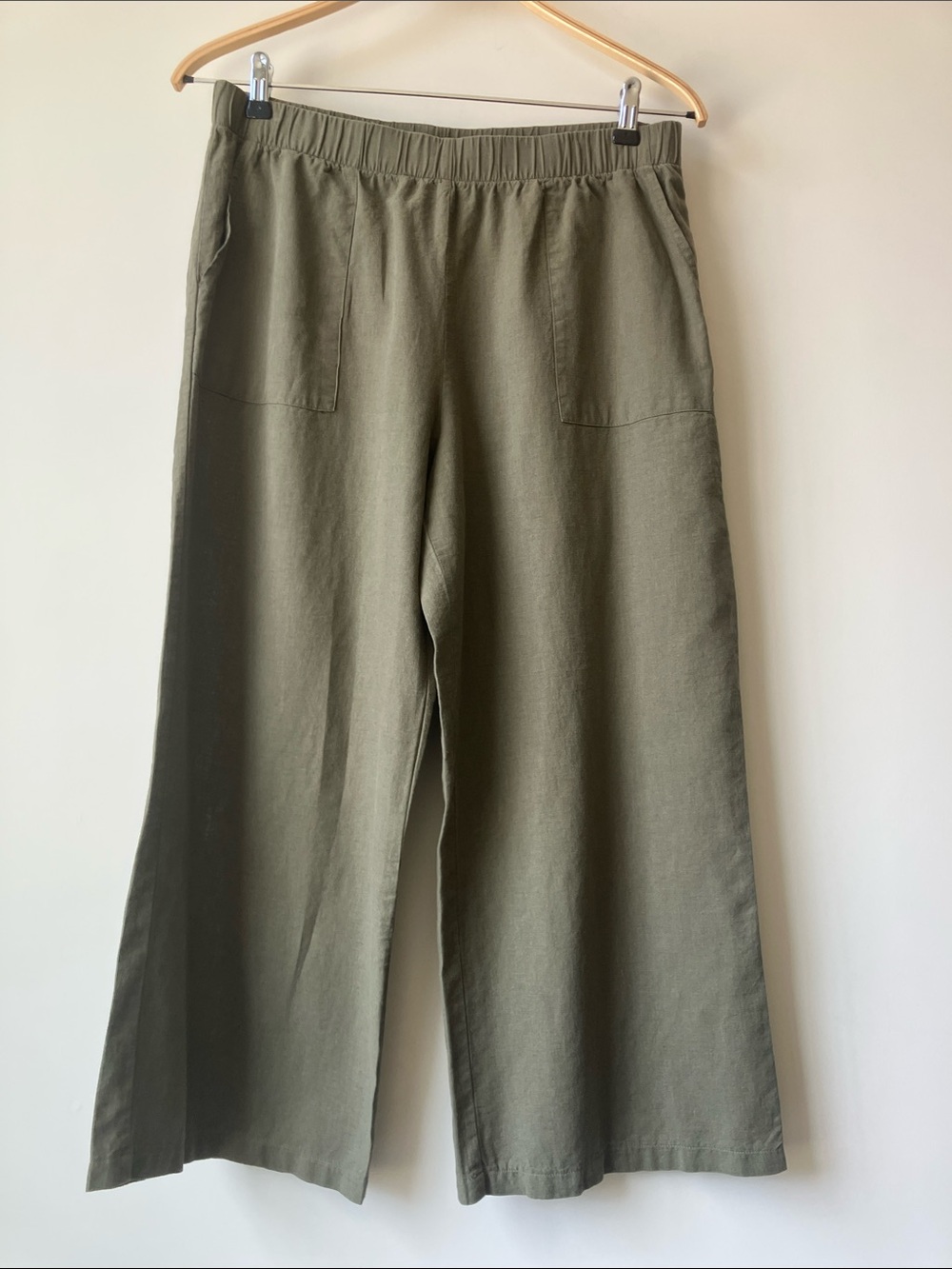 FELINA Olive Linen-Cotton Wide Leg Cropped Pull-On Pants Women’s Size Medium